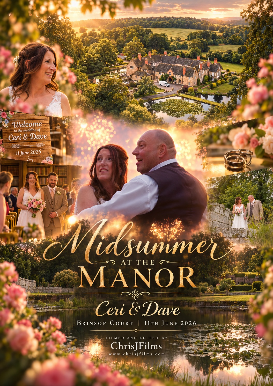 Wedding film poster for Ceri and Dave at Brinsop Court