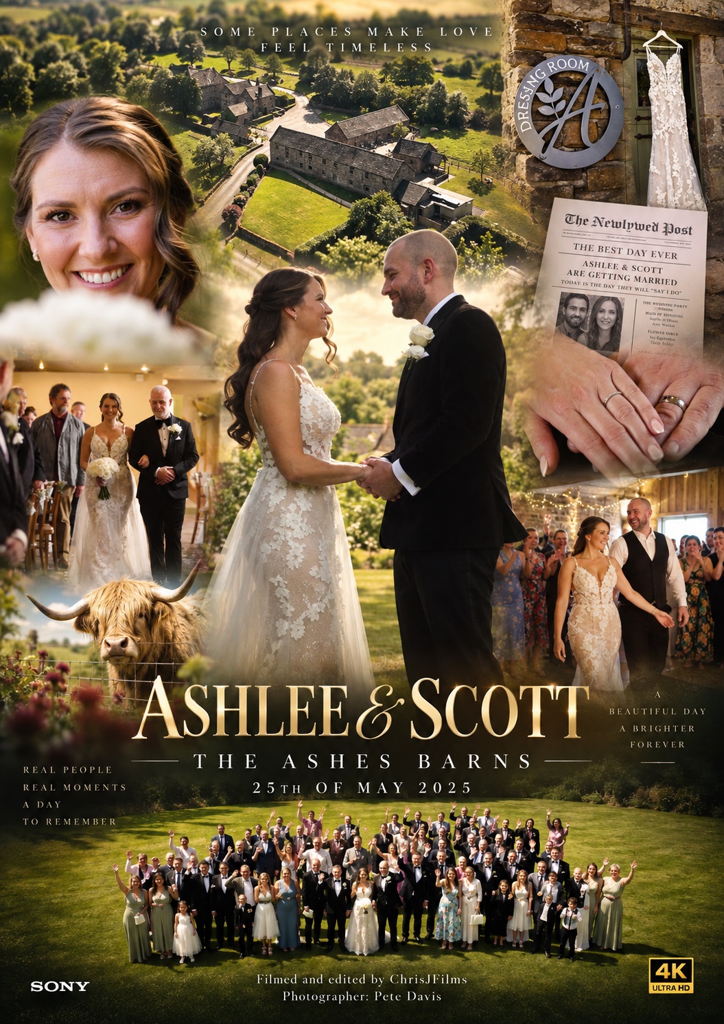 Wedding film poster for Ashlee and Scott at The Ashes Barns
