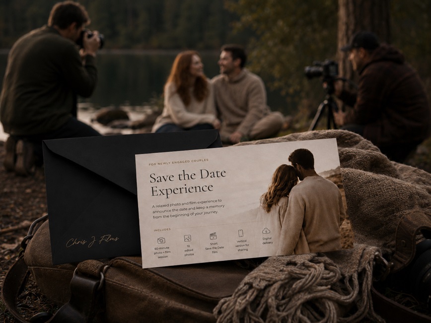 Engaged couple during a relaxed Save the Date photo session