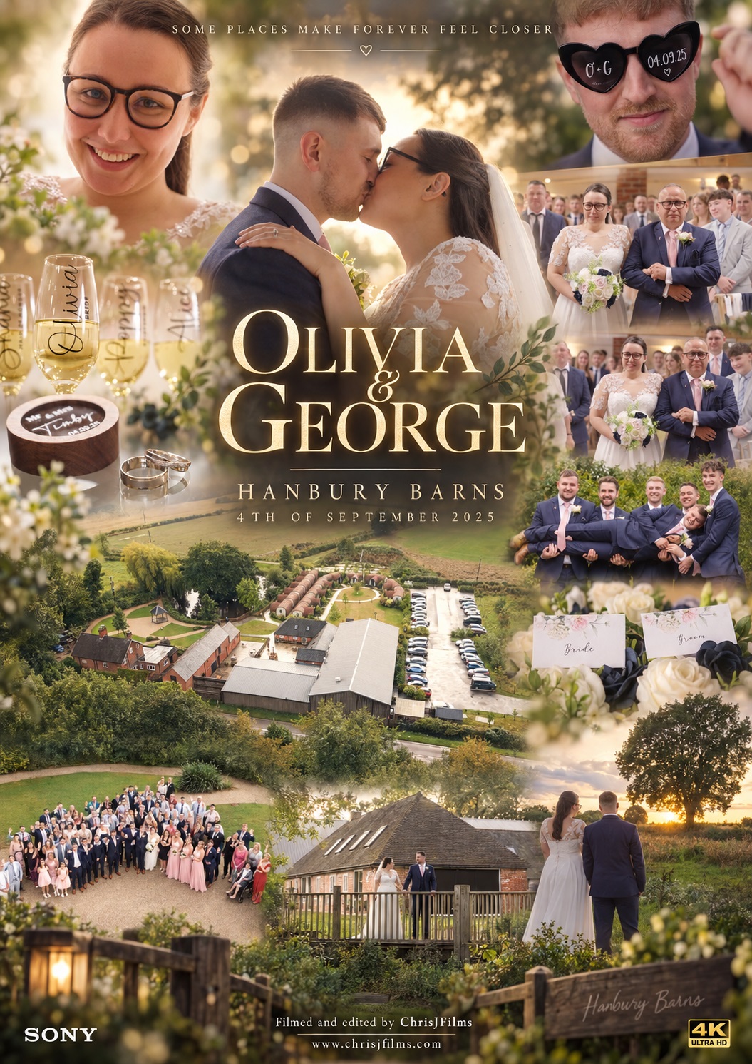 Wedding film poster for Olivia and George at Hanbury Wedding Barns