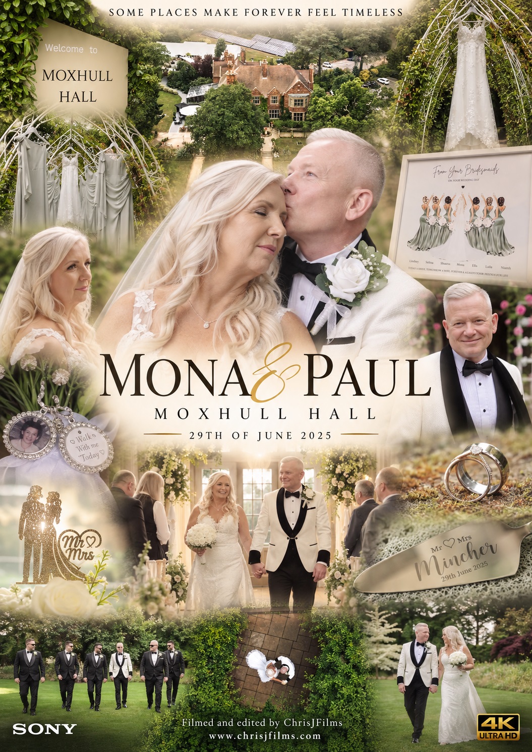 Wedding film poster for Mona and Paul at Moxhull Hall