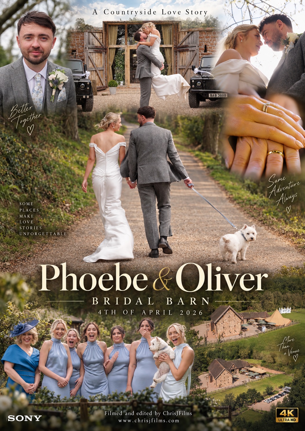 Wedding film poster for Phoebe and Oliver at Bridal Barn
