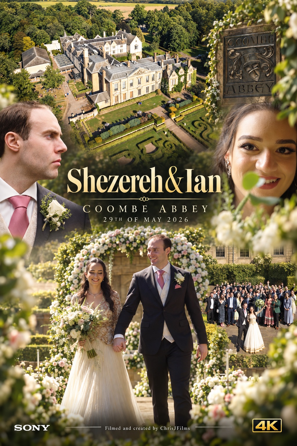 Wedding film poster for Shezereh and Ian at Coombe Abbey