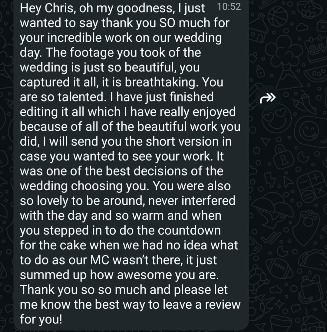 WhatsApp testimonial from a bride