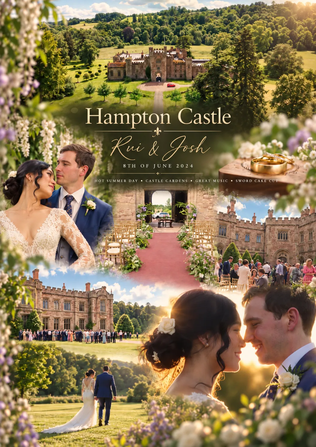 Wedding film poster for Rui and Josh at Hampton Castle