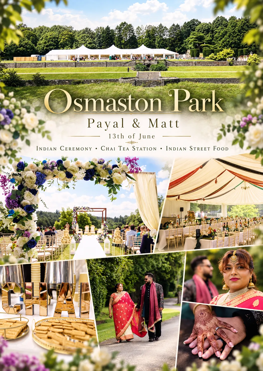 Wedding film poster for Payal and Matt at Osmaston Park